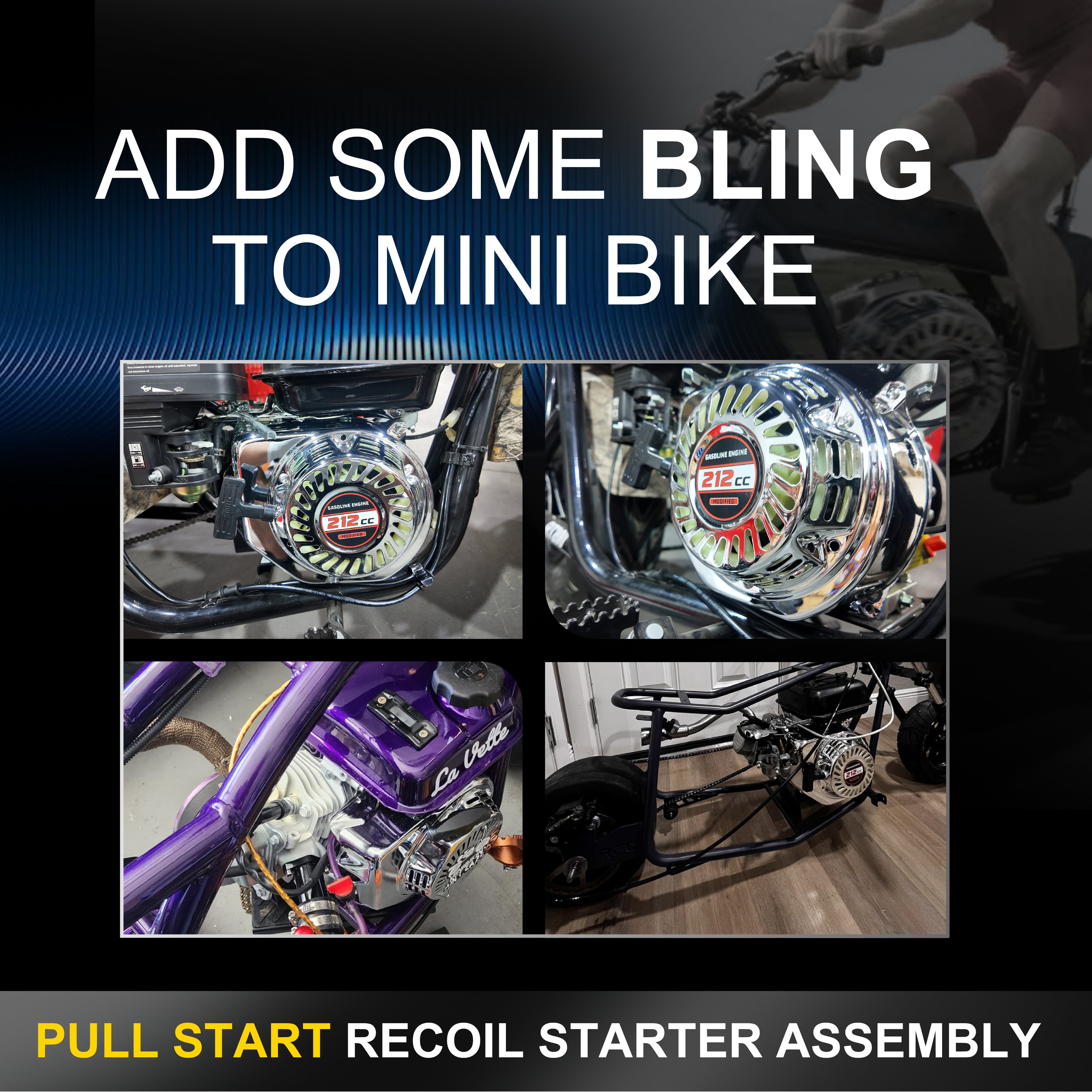 Pull Start Recoil Starter Assembly w/Recoil Fan Cover Shroud Housing kit for Predator 212 Colema* BT200X CT200U 212cc Mini Bike, KT196 Go Kart for Hond* GX160 GX200 Engine