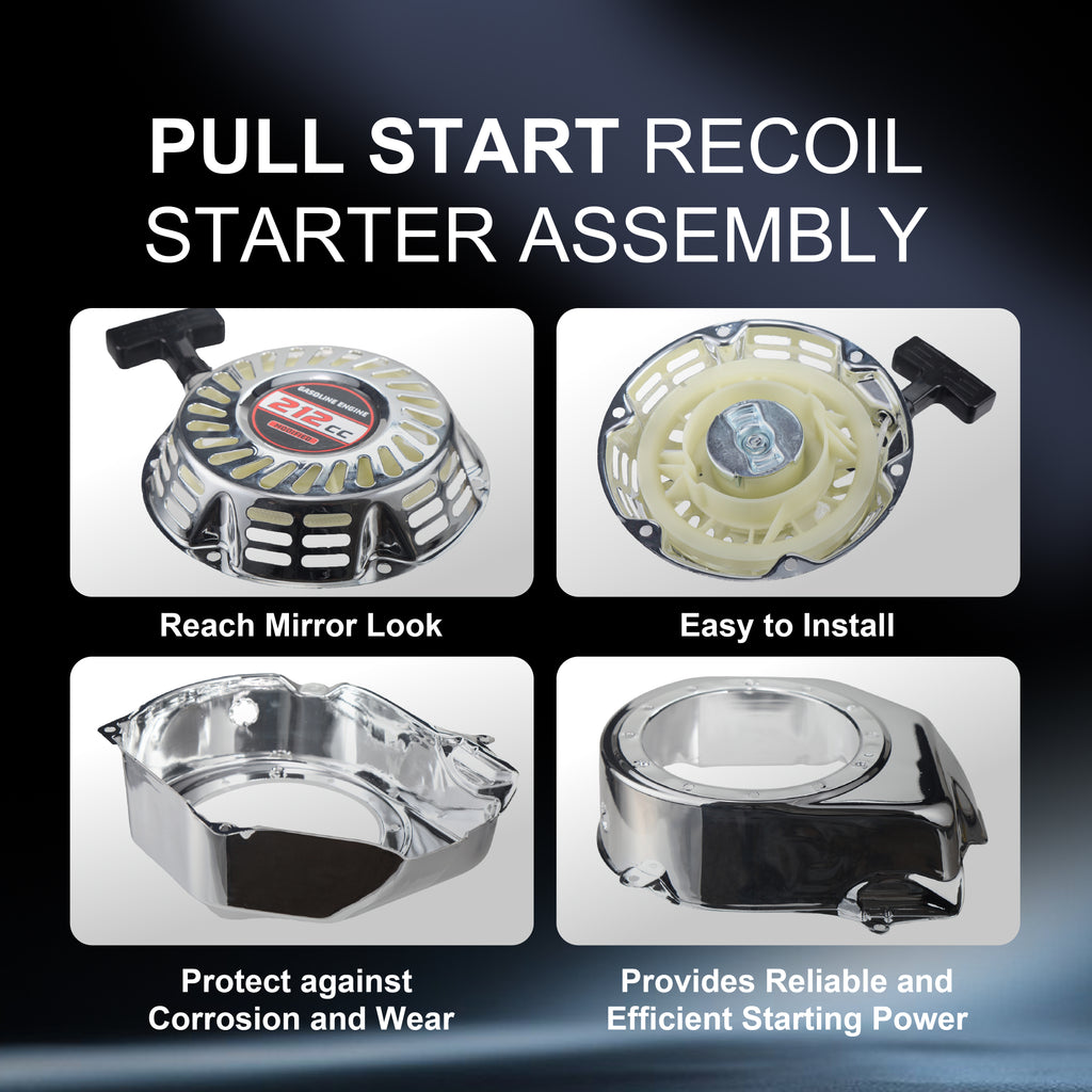Pull Start Recoil Starter Assembly w/Recoil Fan Cover Shroud Housing kit for Predator 212 Colema* BT200X CT200U 212cc Mini Bike, KT196 Go Kart for Hond* GX160 GX200 Engine