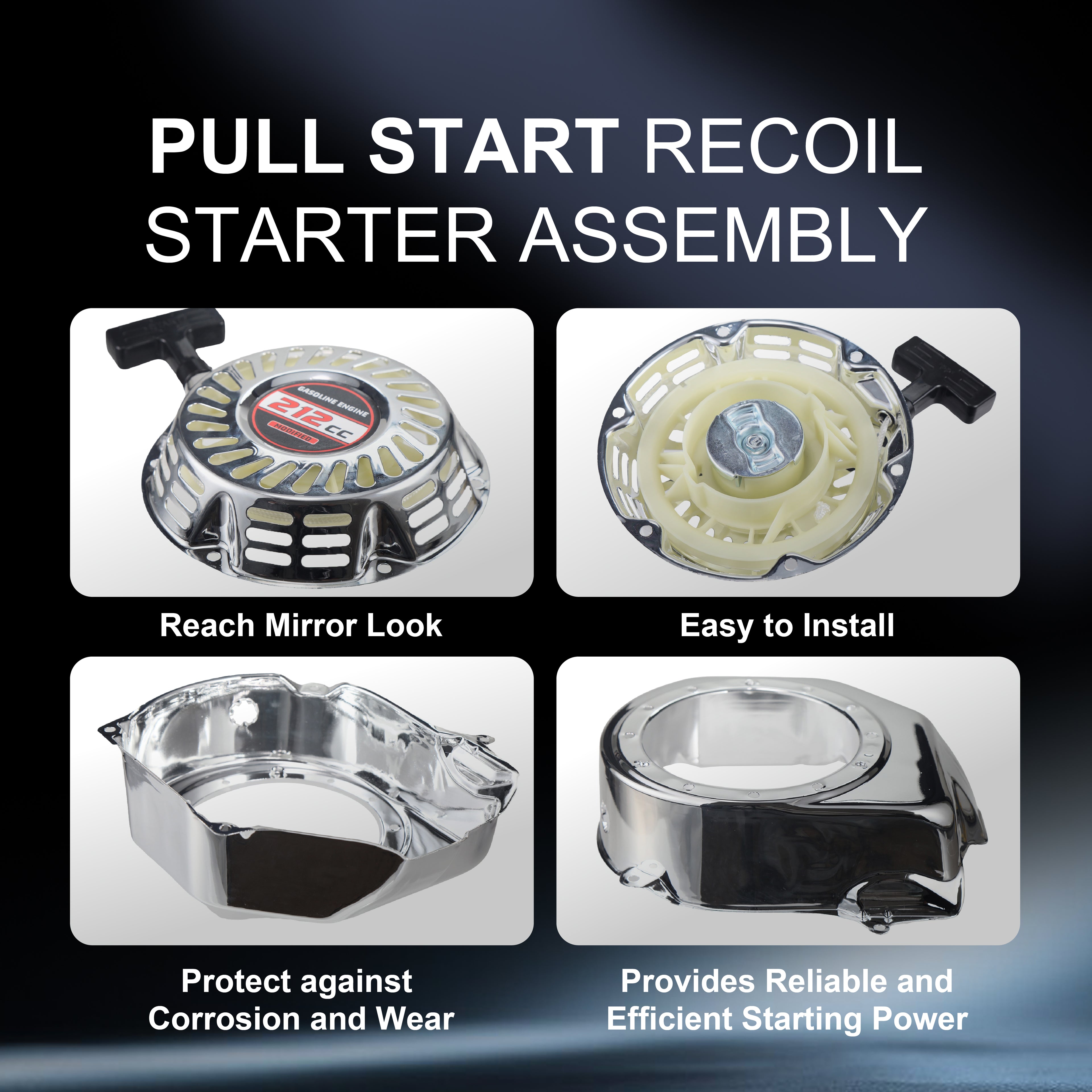 Pull Start Recoil Starter Assembly w/Recoil Fan Cover Shroud Housing kit for Predator 212 Colema* BT200X CT200U 212cc Mini Bike, KT196 Go Kart for Hond* GX160 GX200 Engine