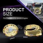 Pull Start Recoil Starter Assembly w/Recoil Fan Cover Shroud Housing kit for Predator 212 Coleman BT200X CT200U 212cc Mini Bike, KT196 Go Kart for Honda GX160 GX200 Engine Gold