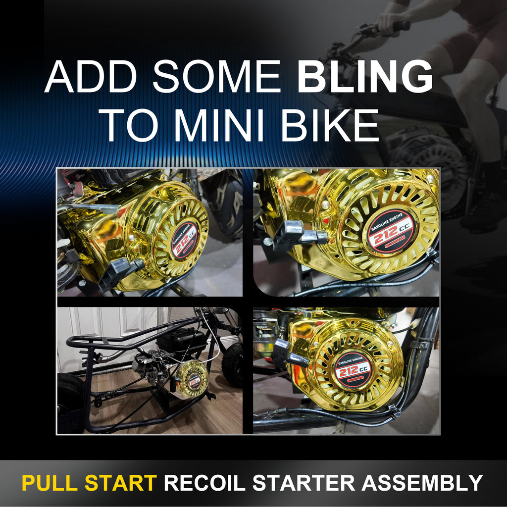 Pull Start Recoil Starter Assembly w/Recoil Fan Cover Shroud Housing kit for Predator 212 Coleman BT200X CT200U 212cc Mini Bike, KT196 Go Kart for Honda GX160 GX200 Engine Gold