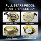 Pull Start Recoil Starter Assembly w/Recoil Fan Cover Shroud Housing kit for Predator 212 Coleman BT200X CT200U 212cc Mini Bike, KT196 Go Kart for Honda GX160 GX200 Engine Gold
