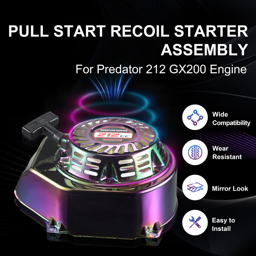 Premium Pull Start Recoil Starter Assembly Kit w/Fan Cover Shroud Perfect Fit for Predator 212 Coleman BT200X/CT200U 212cc Mini Bikes & Honda GX120/GX160/GX200 Engines Colorful