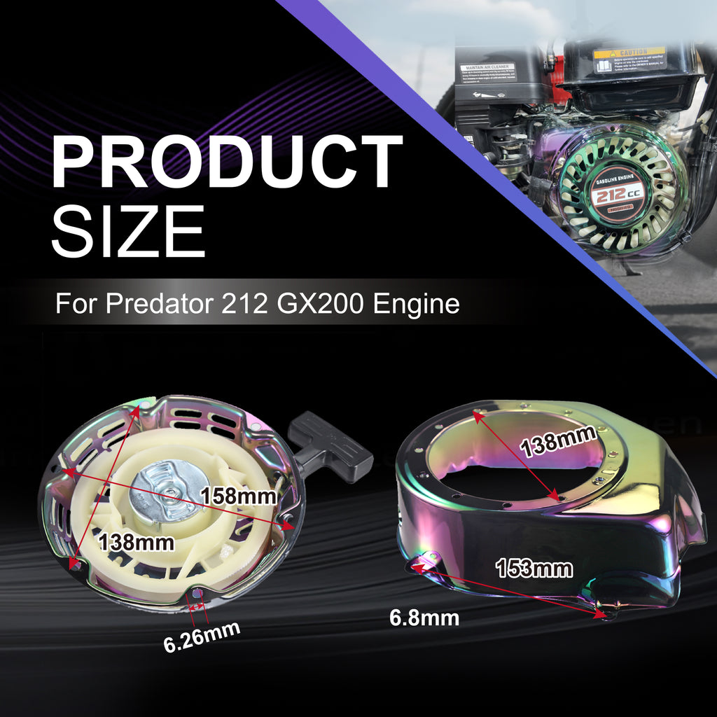Premium Pull Start Recoil Starter Assembly Kit w/Fan Cover Shroud Perfect Fit for Predator 212 Coleman BT200X/CT200U 212cc Mini Bikes & Honda GX120/GX160/GX200 Engines Colorful