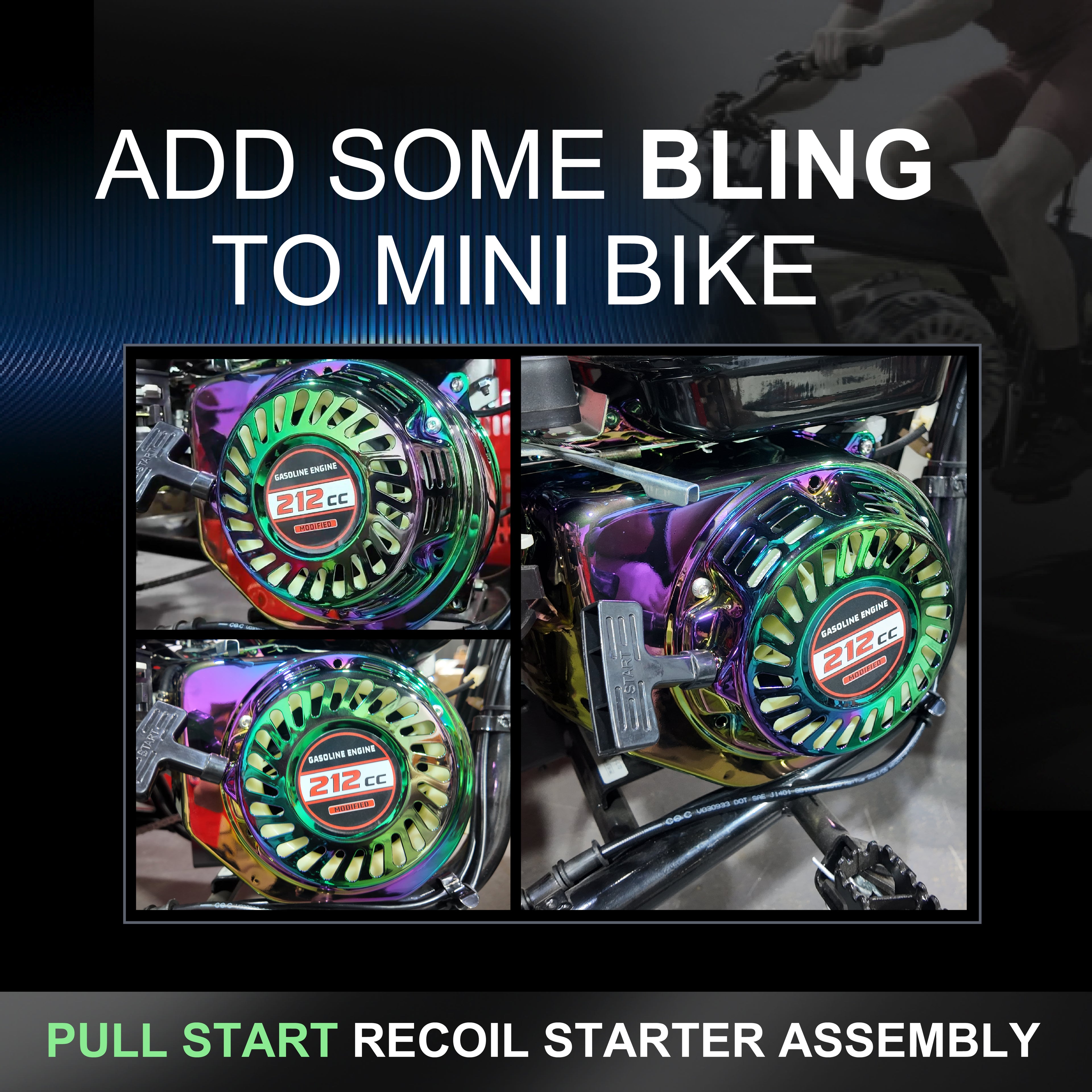 Premium Pull Start Recoil Starter Assembly Kit w/Fan Cover Shroud Perfect Fit for Predator 212 Coleman BT200X/CT200U 212cc Mini Bikes & Honda GX120/GX160/GX200 Engines Colorful