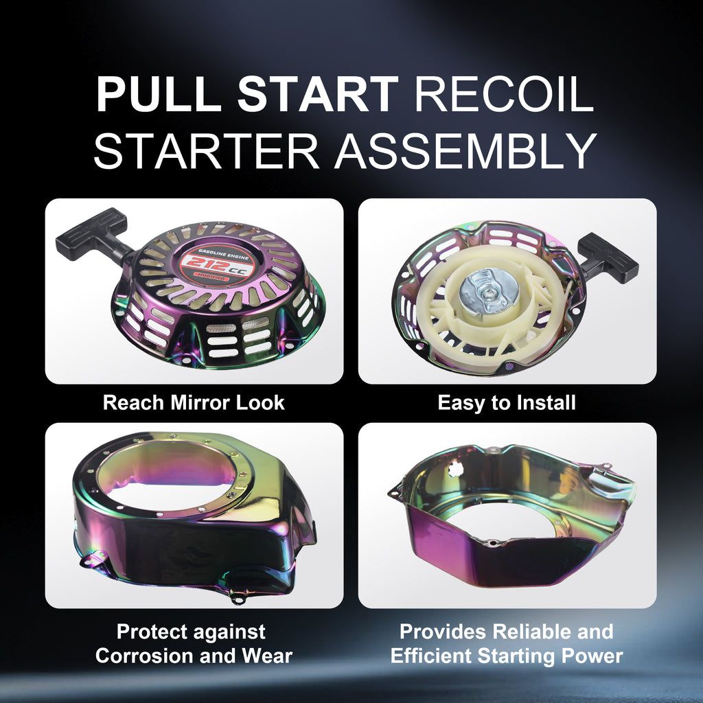 Premium Pull Start Recoil Starter Assembly Kit w/Fan Cover Shroud Perfect Fit for Predator 212 Coleman BT200X/CT200U 212cc Mini Bikes & Honda GX120/GX160/GX200 Engines Colorful
