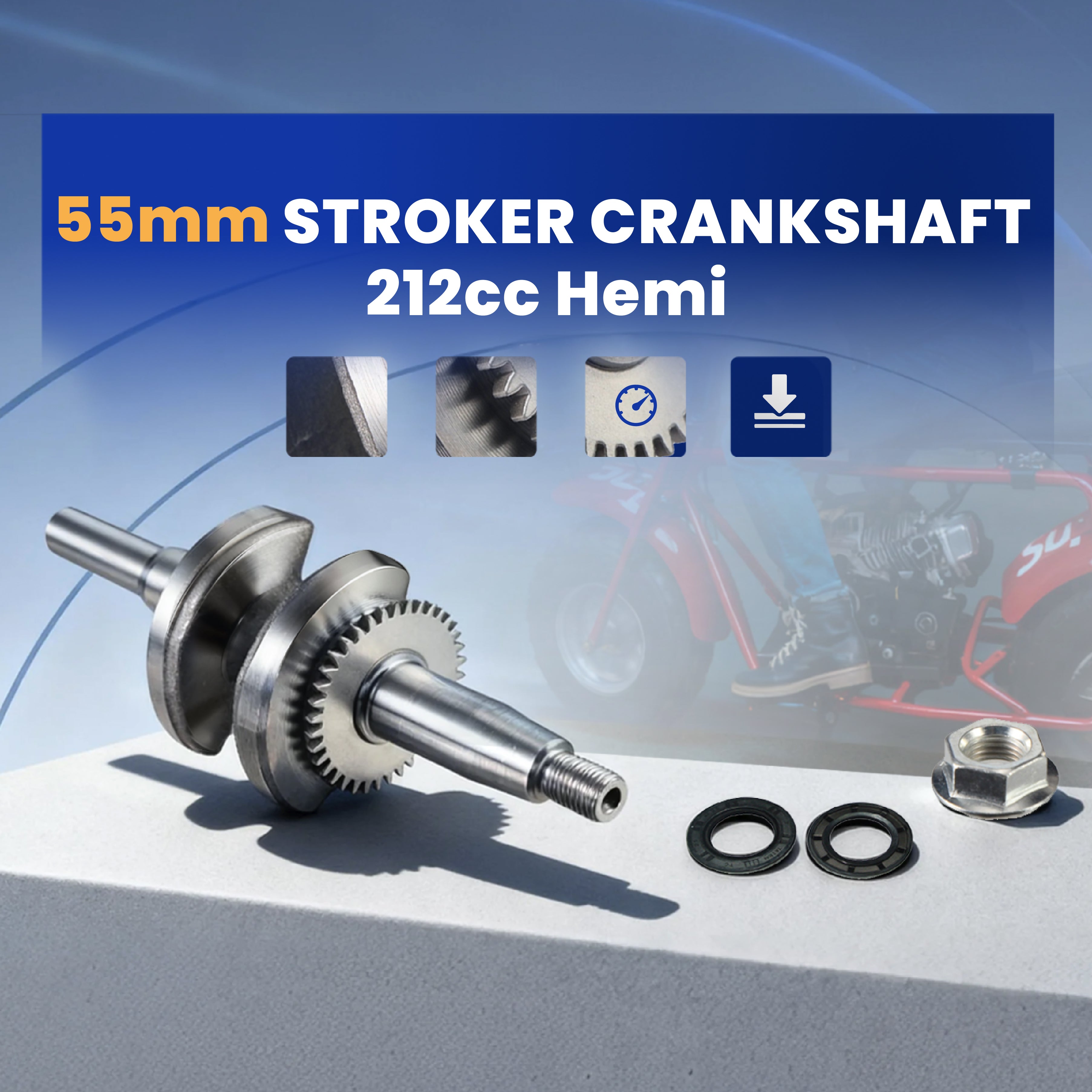 55mm Stroker Crankshaft For Predator 212cc Hemi Engine Go Kart Mini Bike