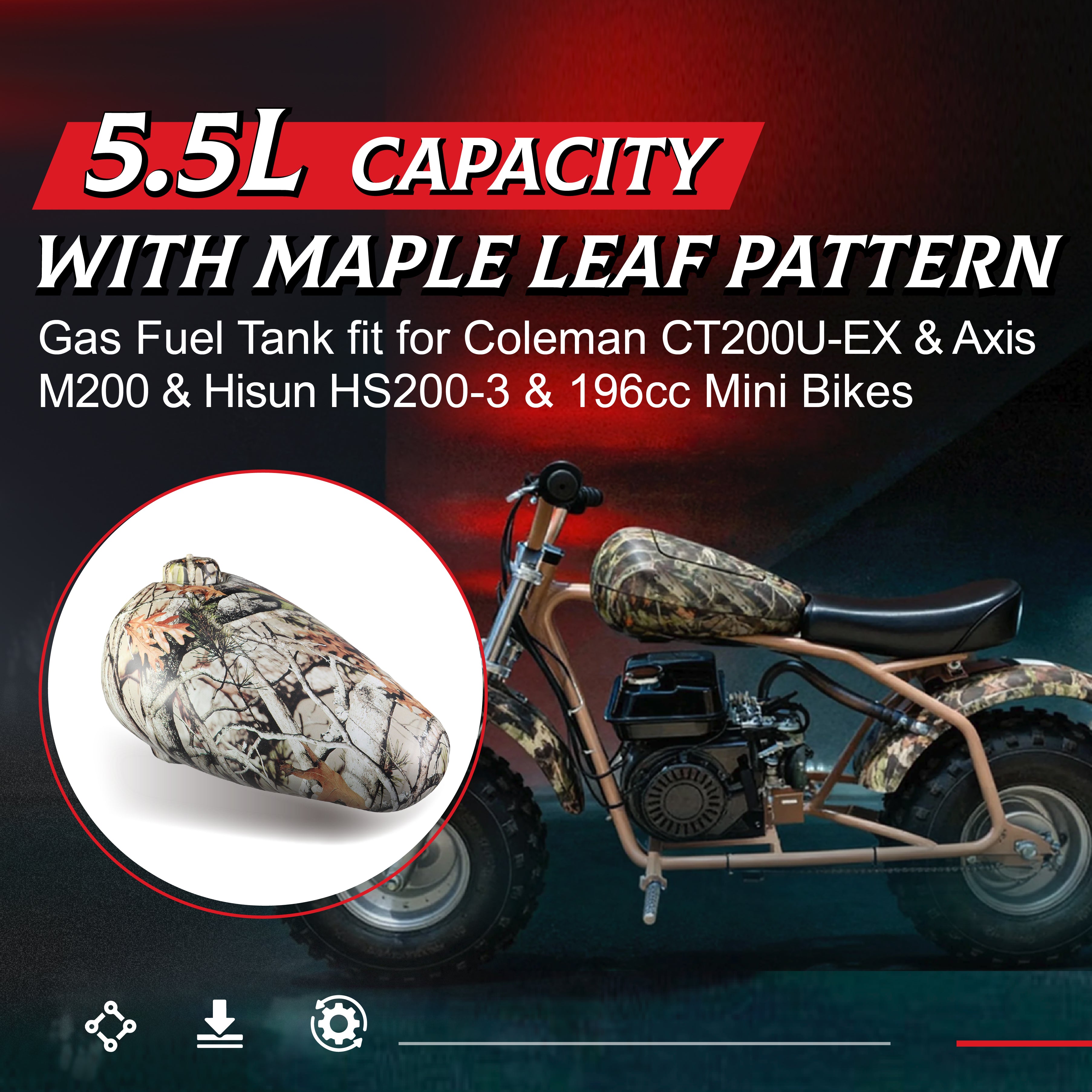 5.5L Fuel Tank for Coleman CT200U-EX Axis M200 196cc Mini Bikes