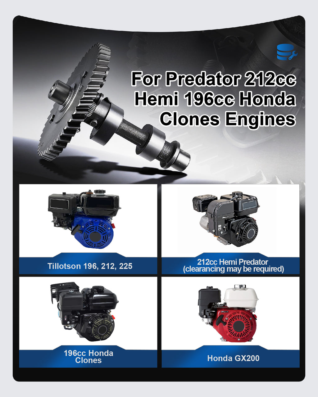 212cc .265 Cam Camshaft for Predator 212cc Hemi 196cc Clone GX200 Engine Minibike Go Kart Performance Parts