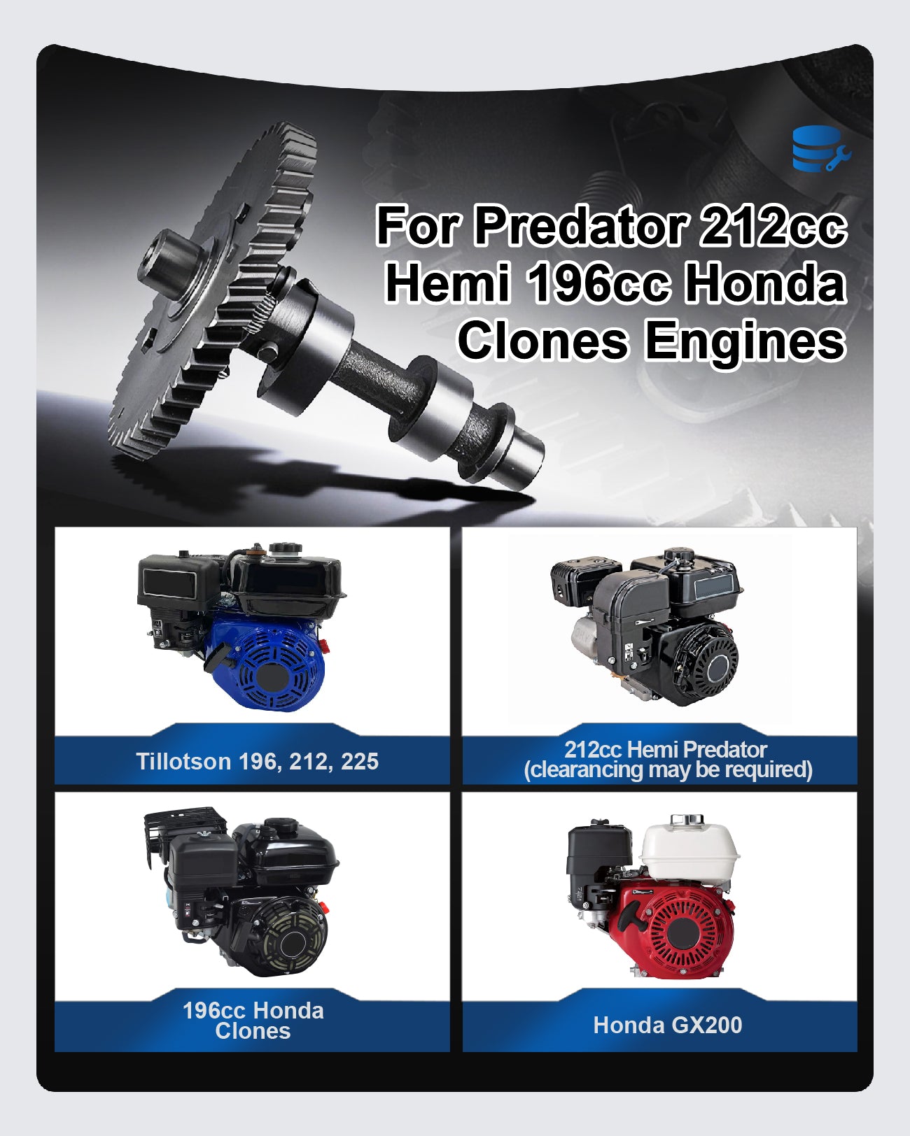 212cc .265 Cam Camshaft for Predator 212cc Hemi 196cc Clone GX200 Engine Minibike Go Kart Performance Parts